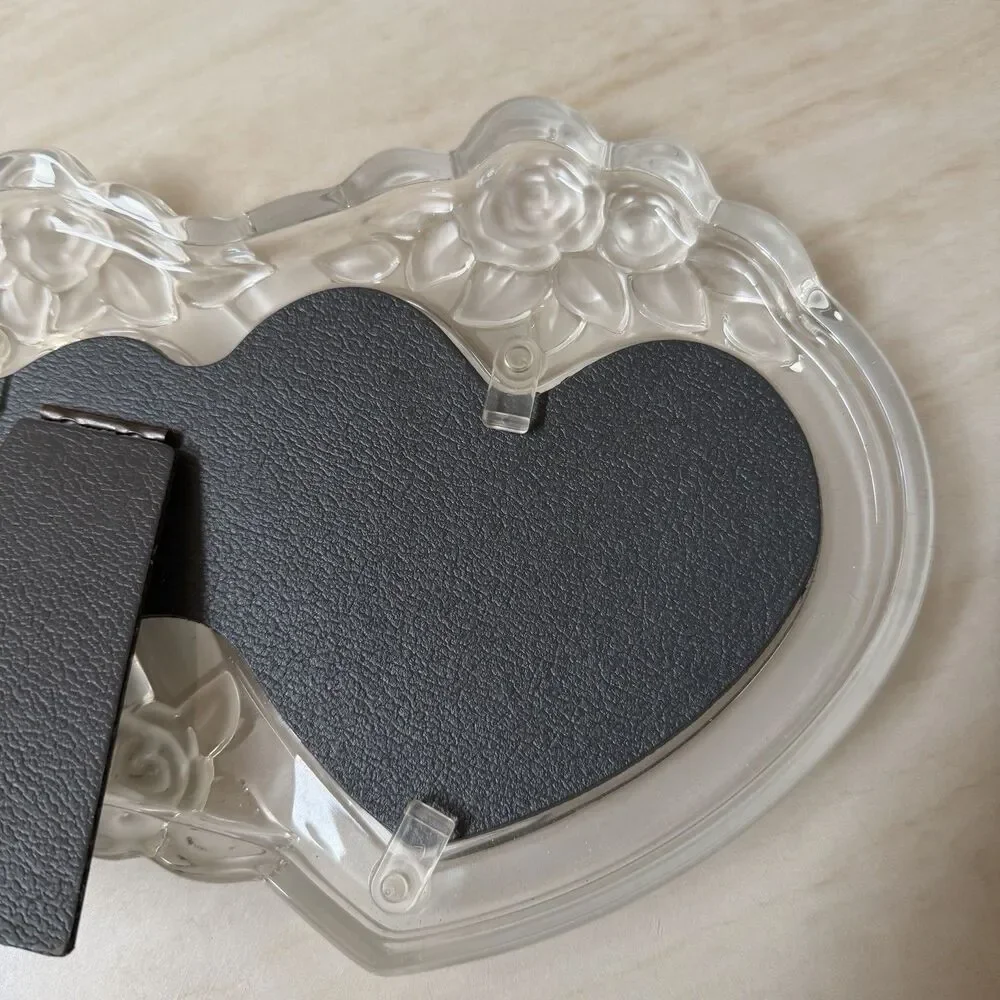 Mikasa Rosemont Triple Heart Crystal Glass Photo Frame Frosted Rose Vintage